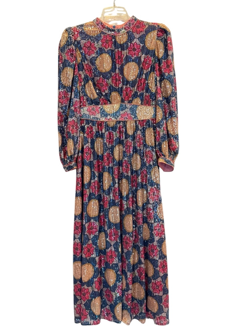 New Celia B Luna Sequin Maxi Dress All Over Print High Neck Medium
